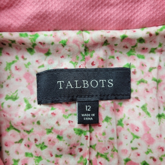 Talbots Blazer Size 12 Pink 1 Button Blazer Pockets 3/4 Sleeve Textured Lined - Picture 5 of 10